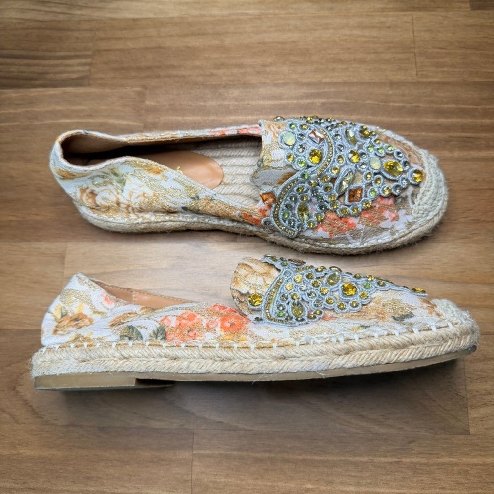 J Reneé Gordana Jeweled Floral Espadrille Flats Women's 6.5M Rhinestone